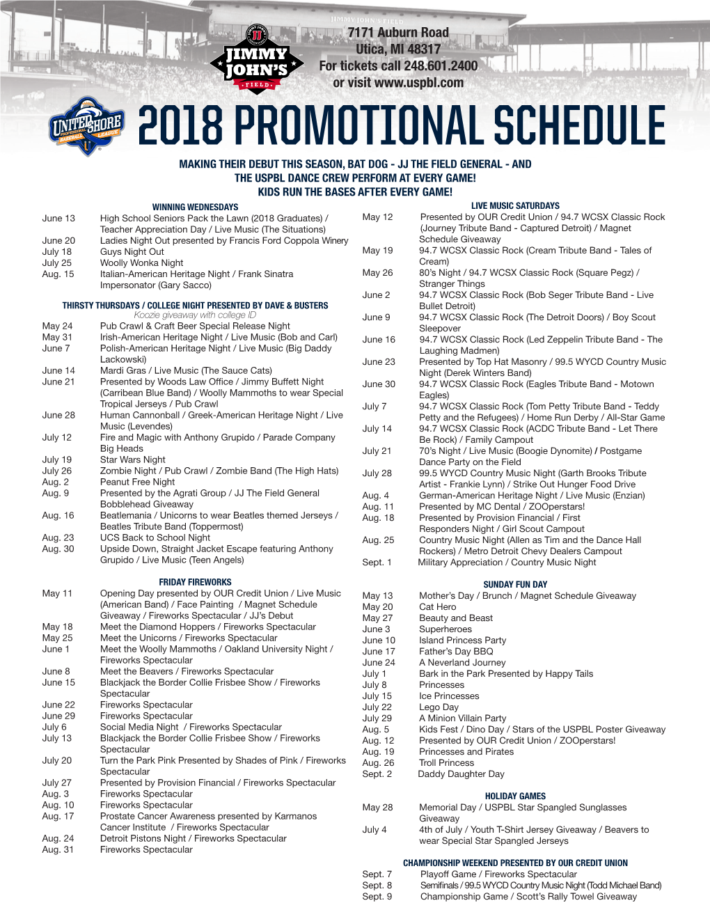 2018 Promotional Schedule