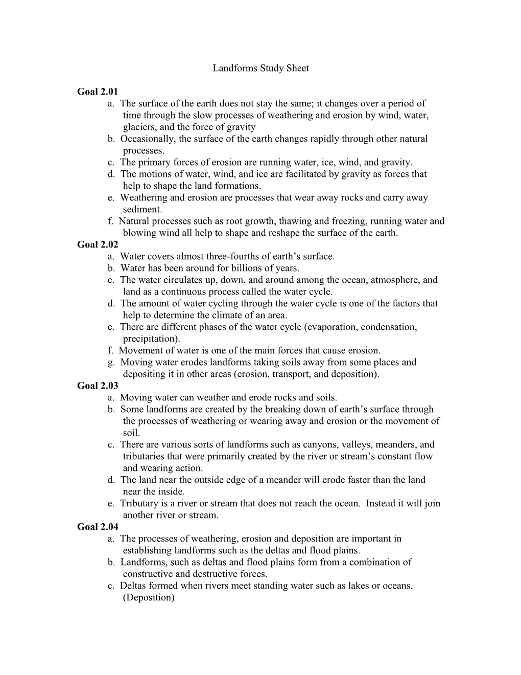 Landforms Study Sheet