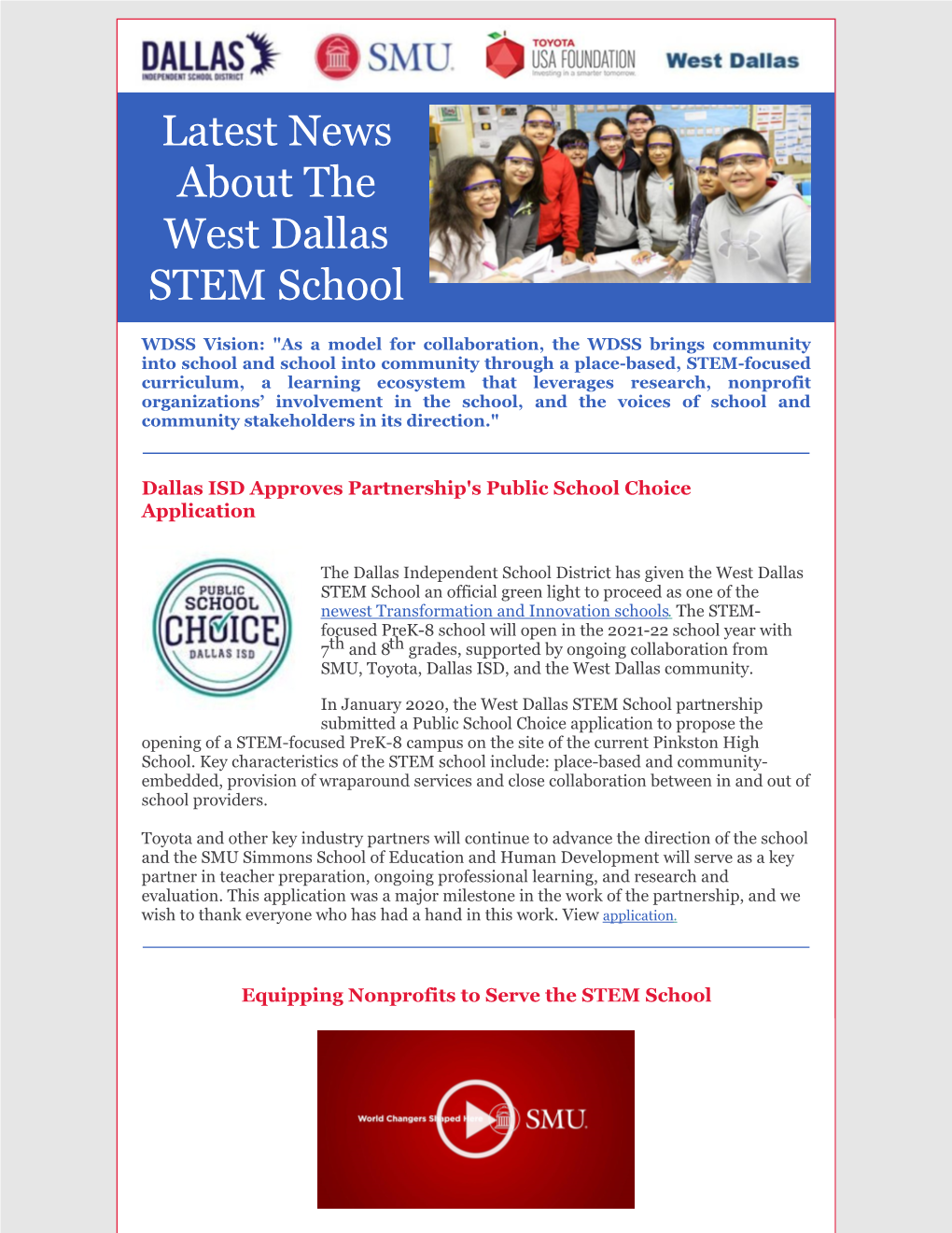 West Dallas STEM School Newsletter