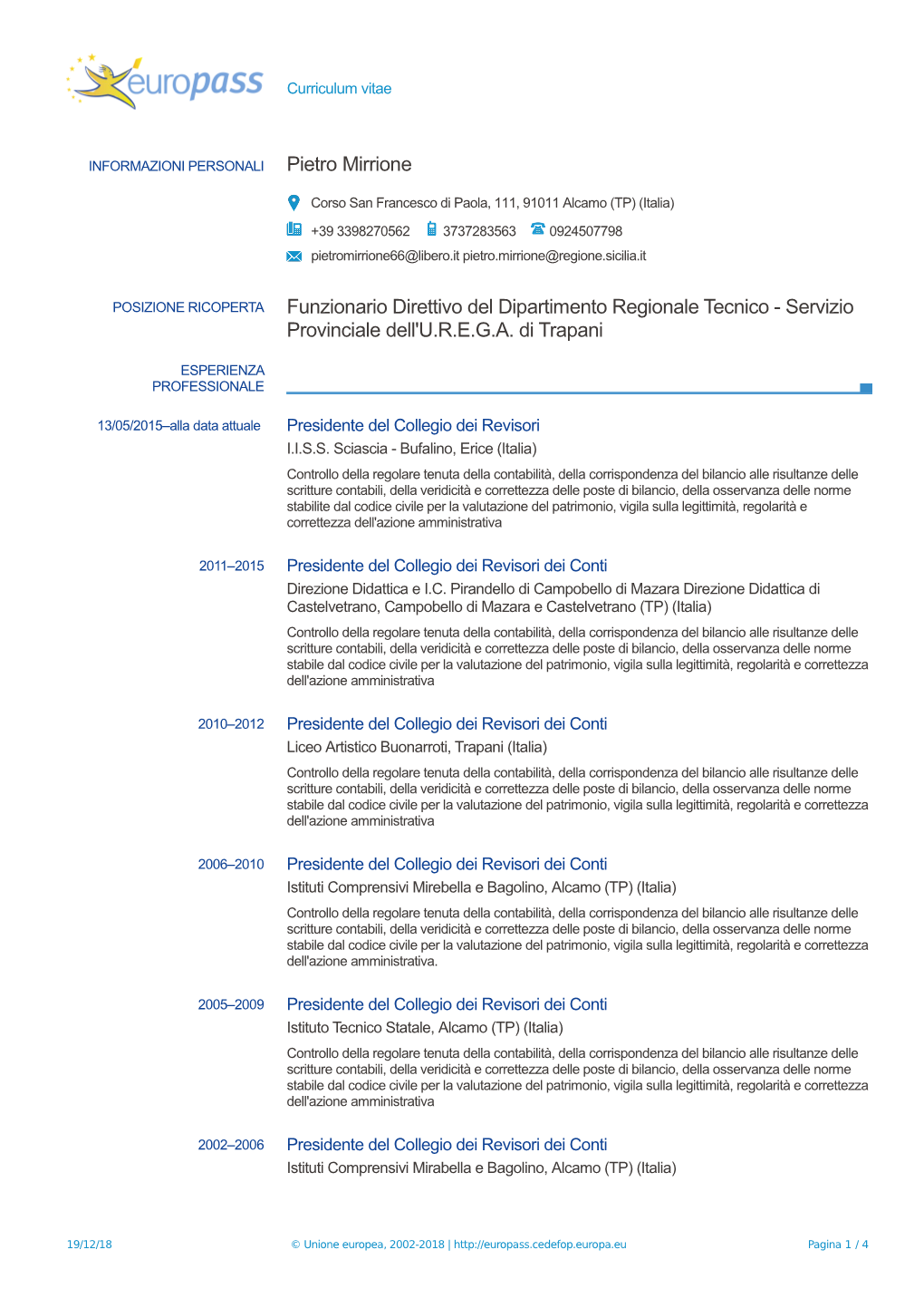 Pietro Mirrione Funzionario Direttivo Del Dipartimento Regionale Tecnico