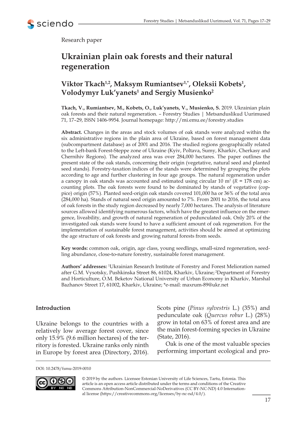 Ukrainian Plain Oak Forests and Their Natural Regeneration