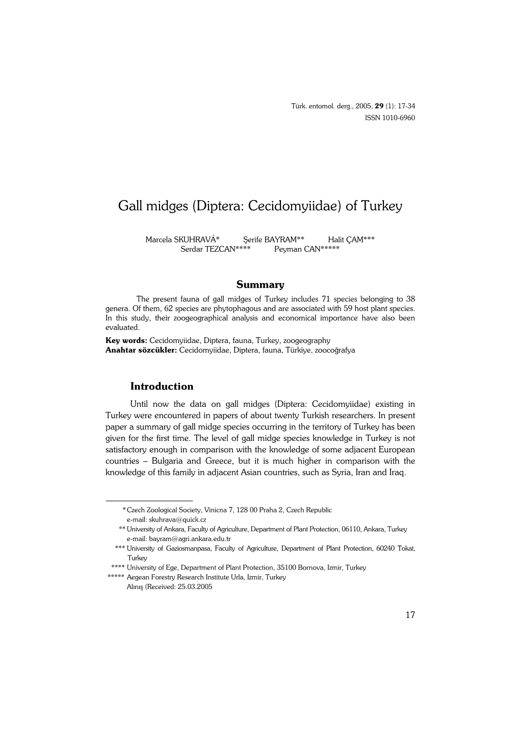 Gall Midges (Diptera: Cecidomyiidae) of Turkey