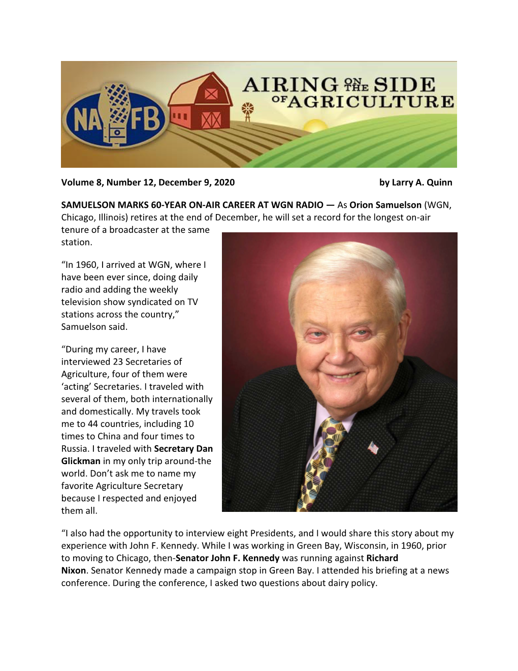 Airing on the Side of Agriculture Is Included in the Blog Section of NAFB.Com