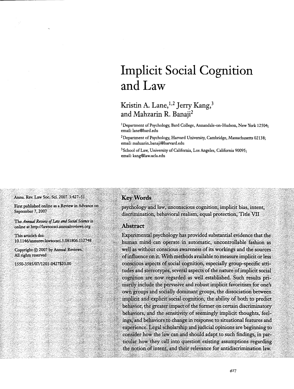 Implicit Social Cognition and Law