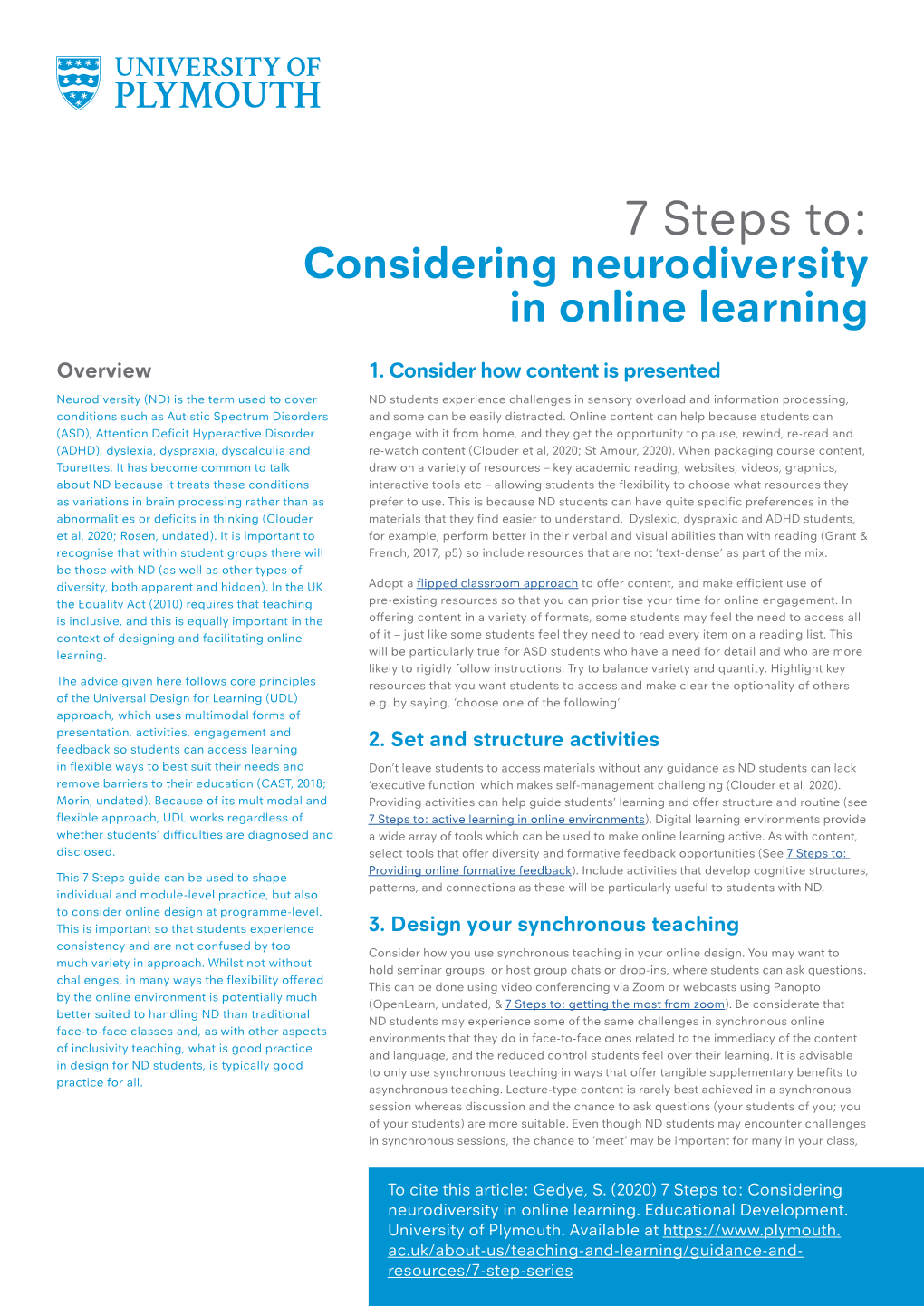 7 Steps To: Considering Neurodiversity in Online Learning