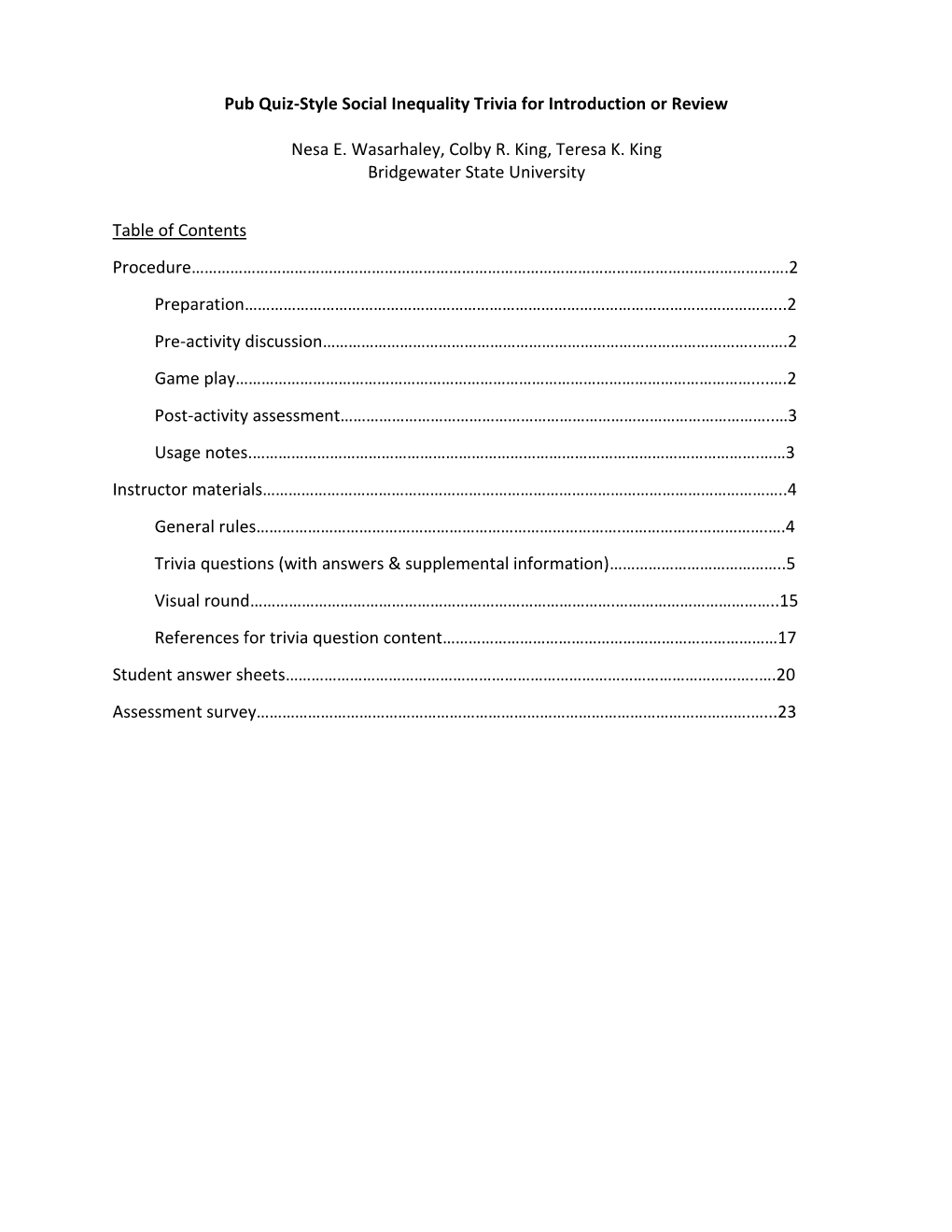 Pub Quiz-Style Social Inequality Trivia for Introduction Or Review