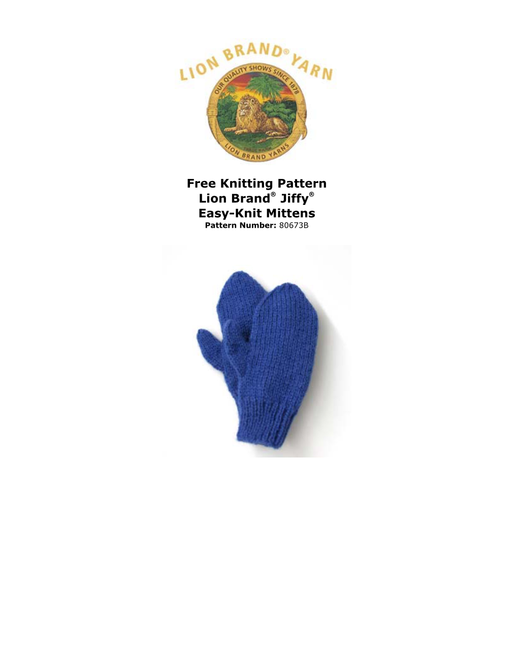 Free Knitting Pattern: Jiffy® Easy-Knit Mittens