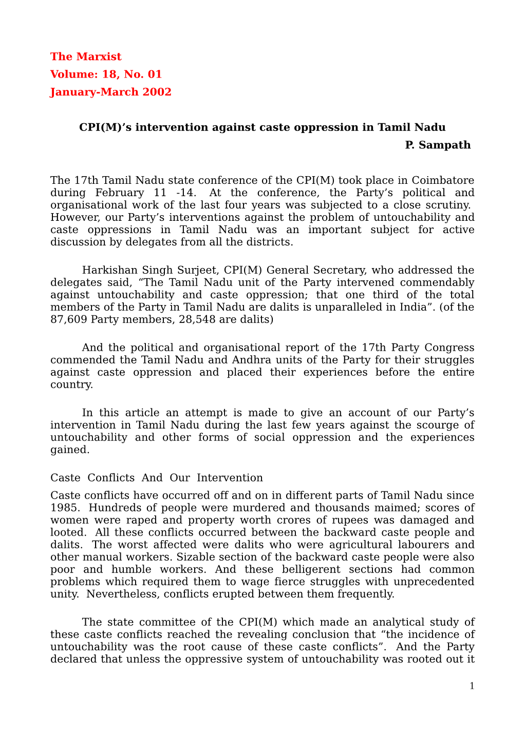 CPI(M)'S Intervention Against Caste Oppression in Tamil Nadu