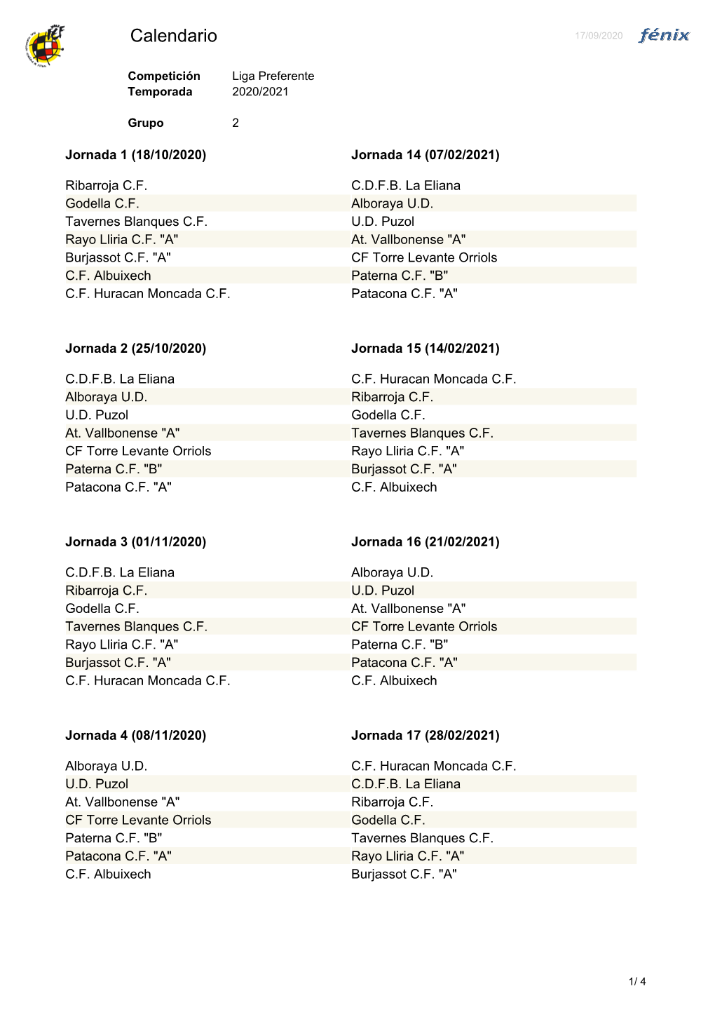 Calendario 17/09/2020