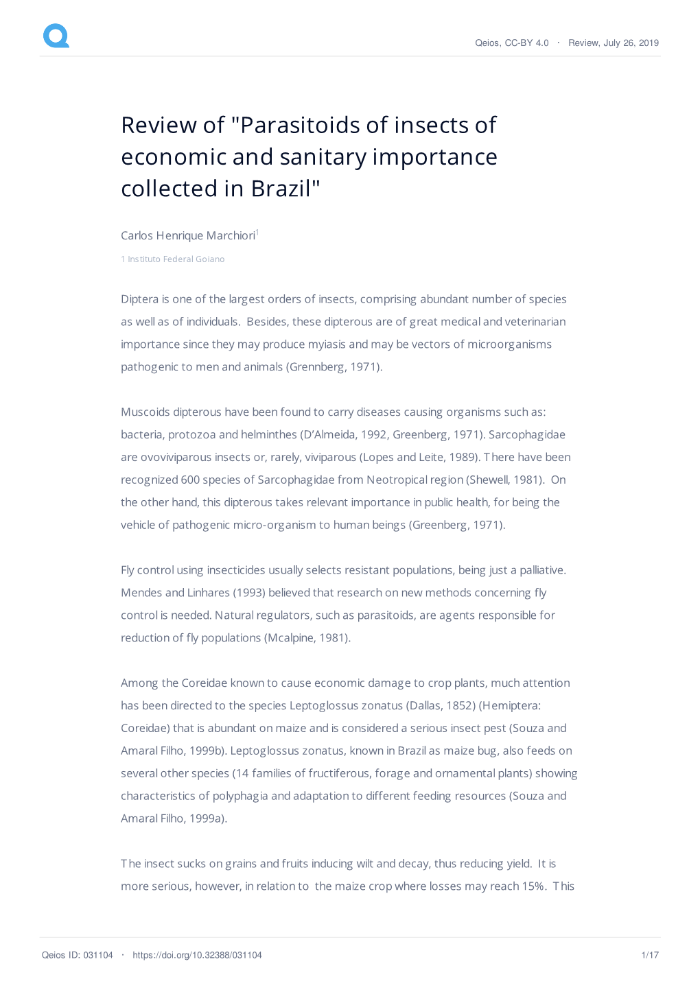 Parasitoids of Insects of Economic and Sanitary Importance Collected in Brazil