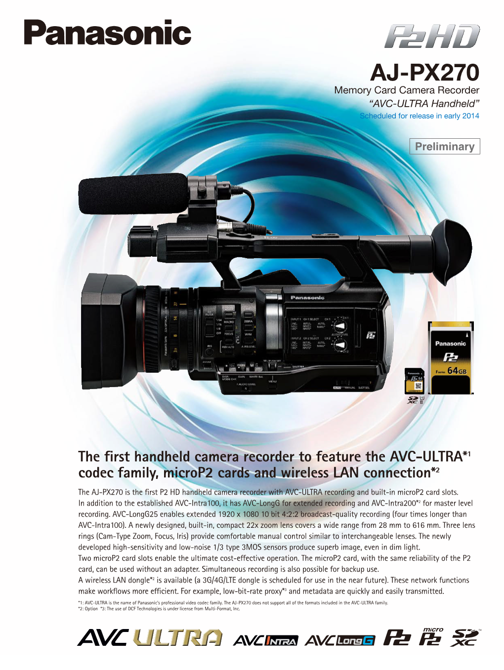 AJ-PX270 Memory Card Camera Recorder “AVC-ULTRA Handheld” Scheduled for Release in Early 2014