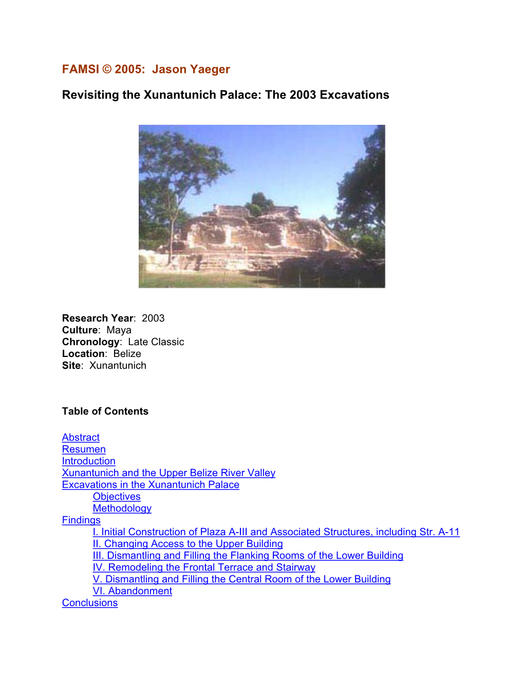 Revisiting the Xunantunich Palace: the 2003 Excavations