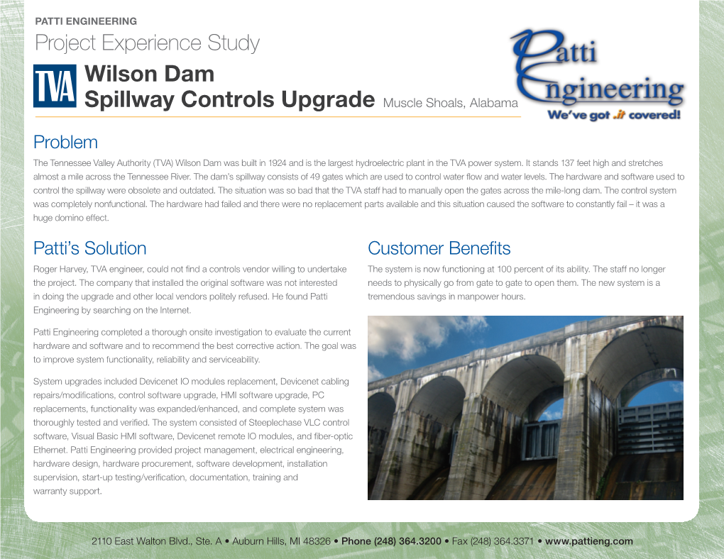 Wilson Dam Spillway Controls Upgrade Muscle Shoals, Alabama