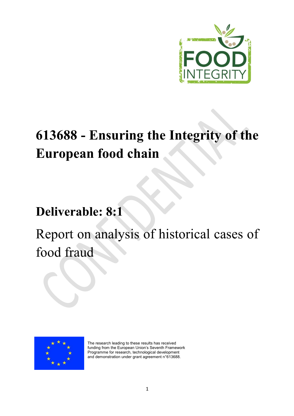 8:1 Report on Analysis of Historical Cases of Food Fraud