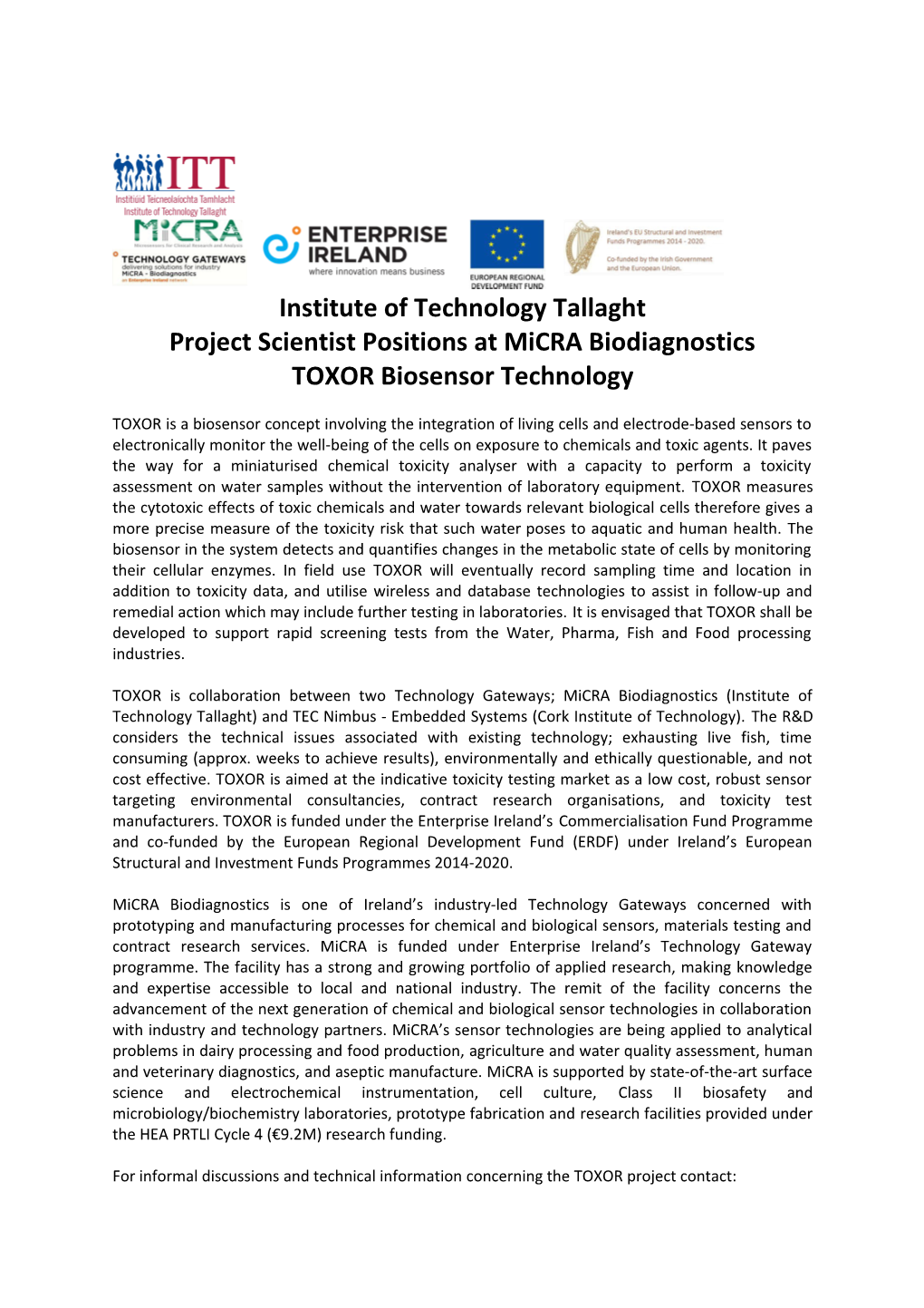 Project Scientist Positions at Micra Biodiagnostics