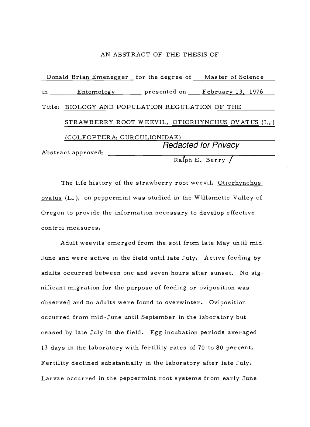 Biology and Population Regulation of The