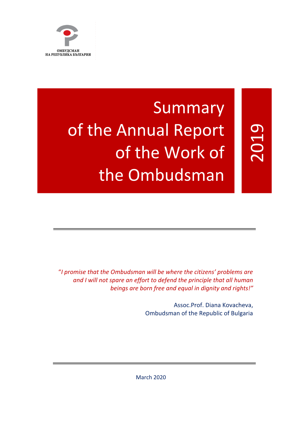 Summary of the Annual Report of the Work of the Ombudsman