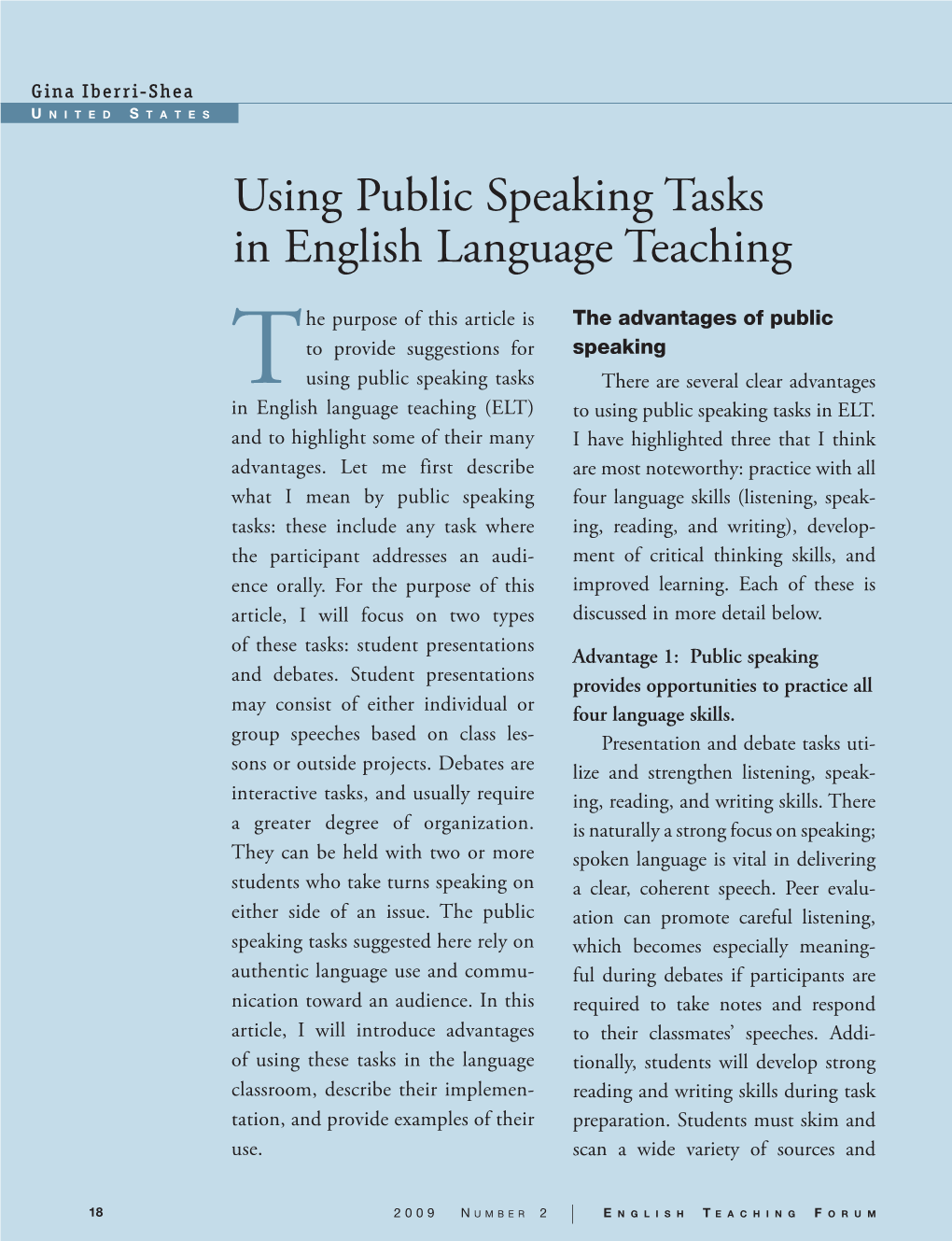 Using Public Speaking Tasks in English Language Teaching