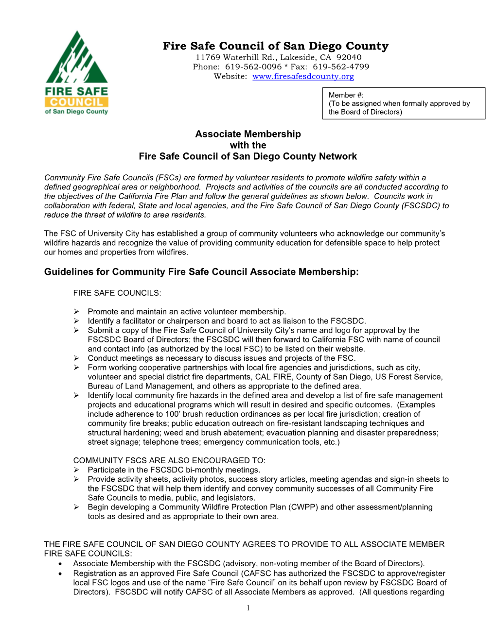 Associate Membership – Agreement with FSC San Diego County