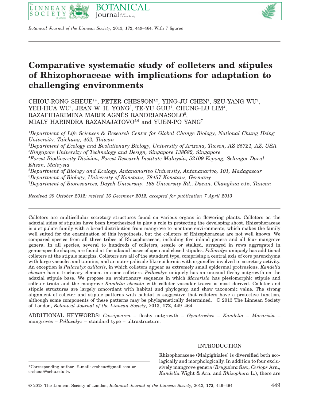 Comparative Systematic Study of Colleters and Stipules of Rhizophoraceae with Implications for Adaptation to Challenging Environments