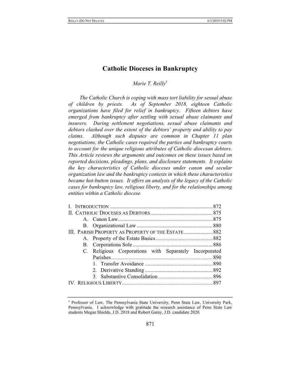 Catholic Dioceses in Bankruptcy