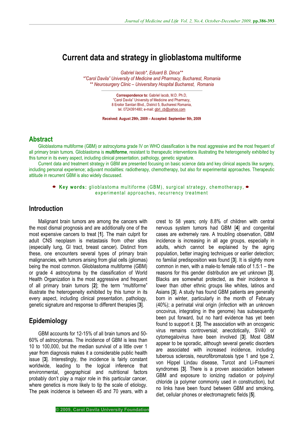 Current Data and Strategy in Glioblastoma Multiforme