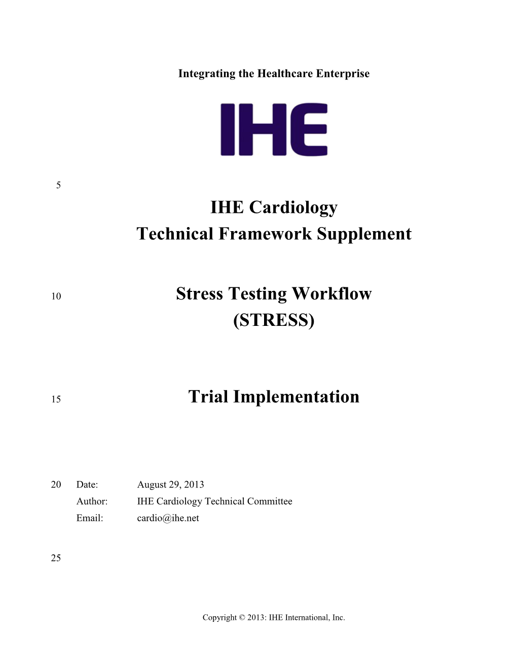 IHE Cardiology Technical Framework Supplement Stress Testing Workflow