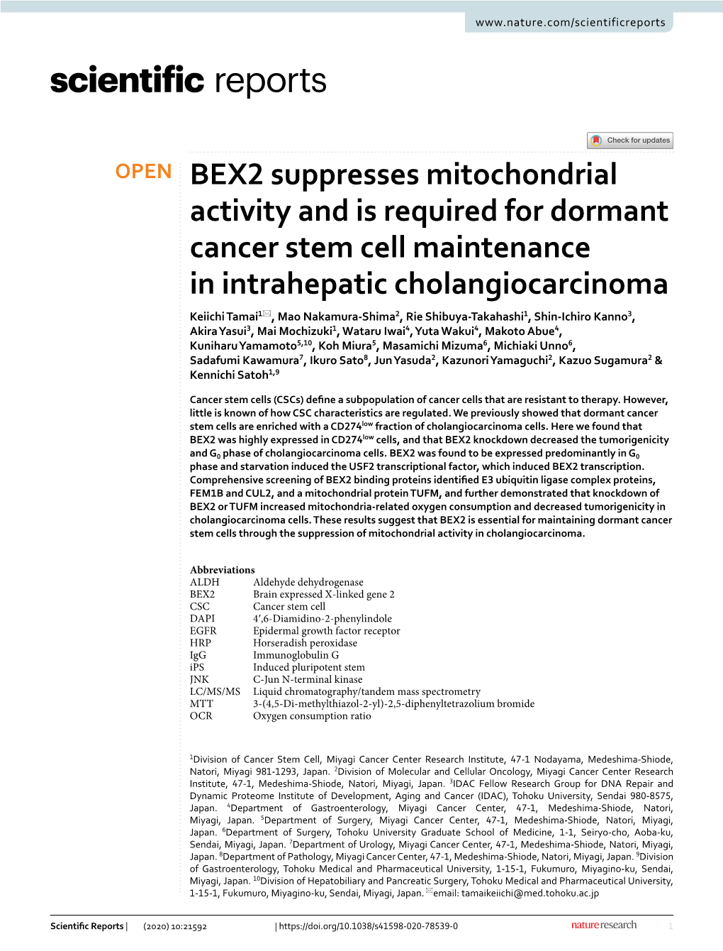 BEX2 Suppresses Mitochondrial Activity and Is Required for Dormant Cancer Stem Cell Maintenance in Intrahepatic Cholangiocarcino