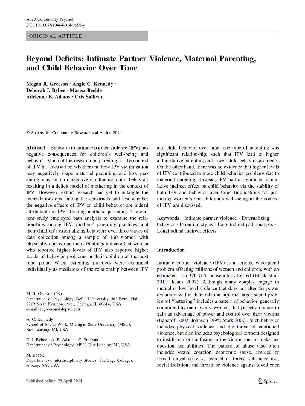 Intimate Partner Violence, Maternal Parenting, and Child Behavior Over Time