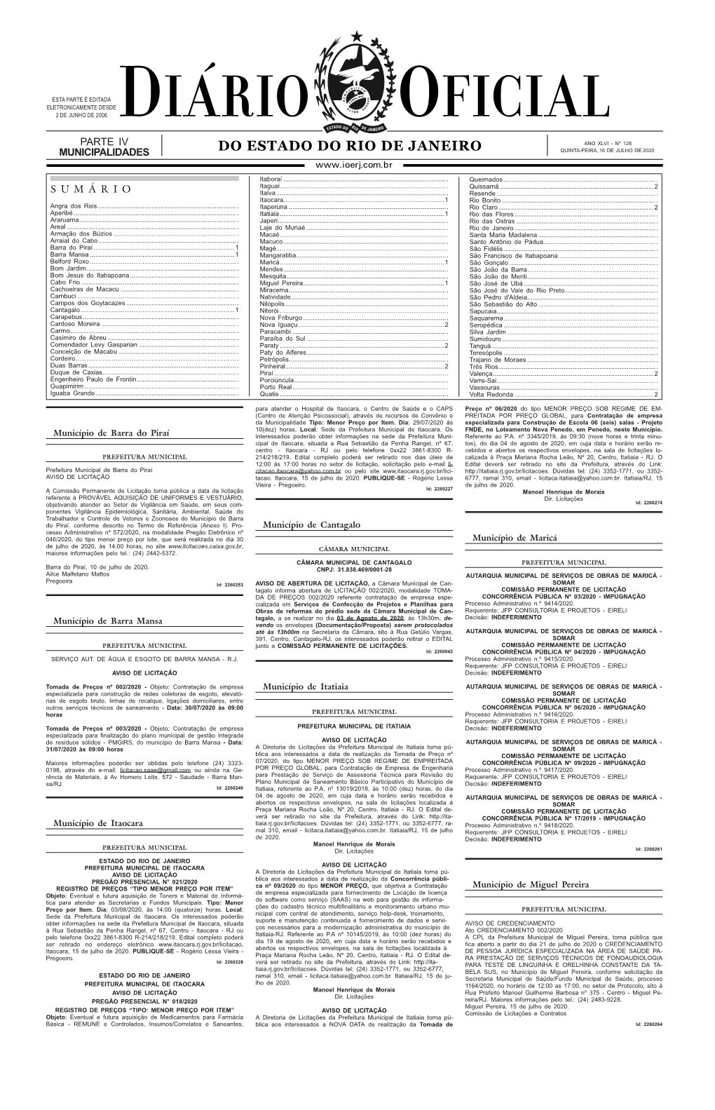 Diario Oficial Do Estado Do Rio De Janeiro, Jornal De PREFEITURA MUNICIPAL H T T P : / / W W W