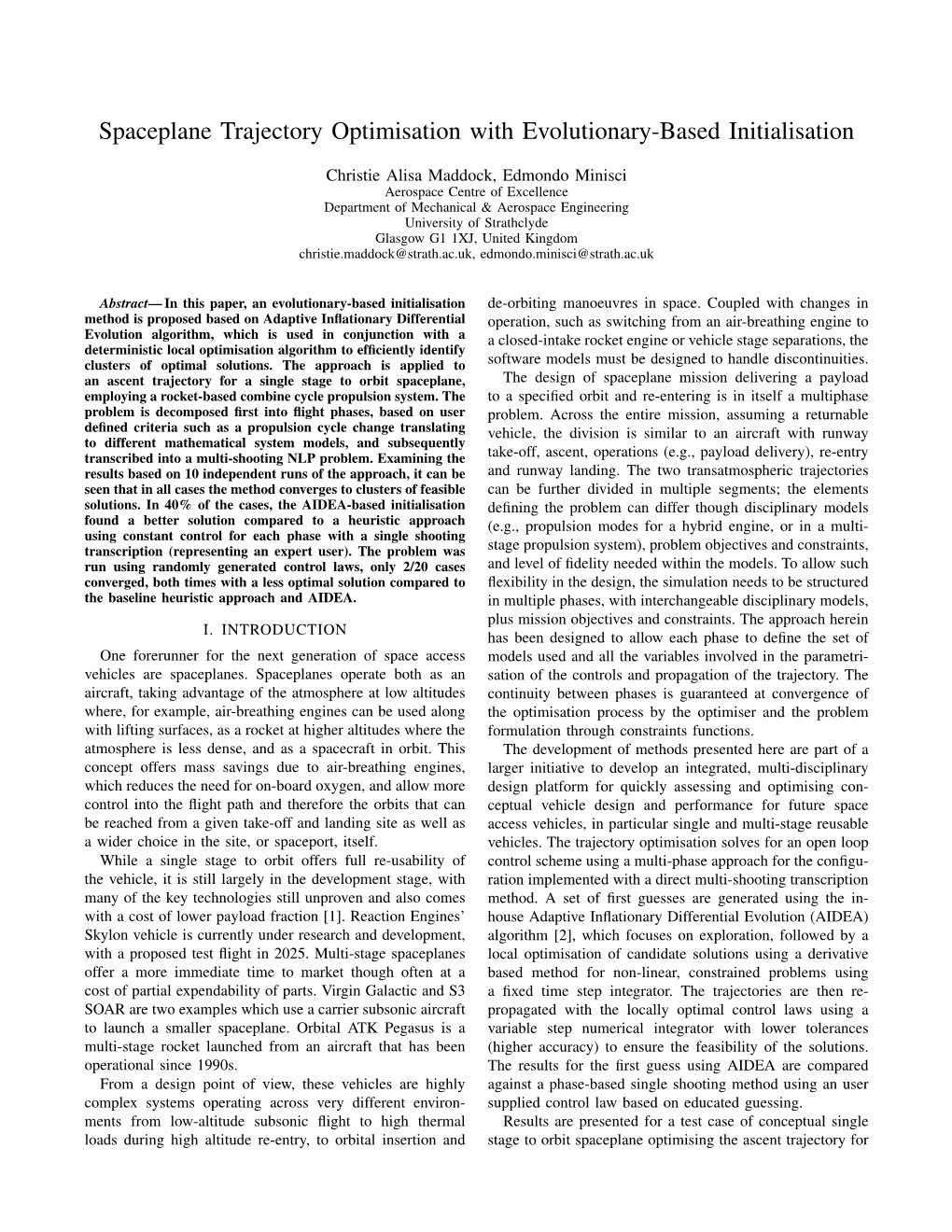 Spaceplane Trajectory Optimisation with Evolutionary-Based Initialisation