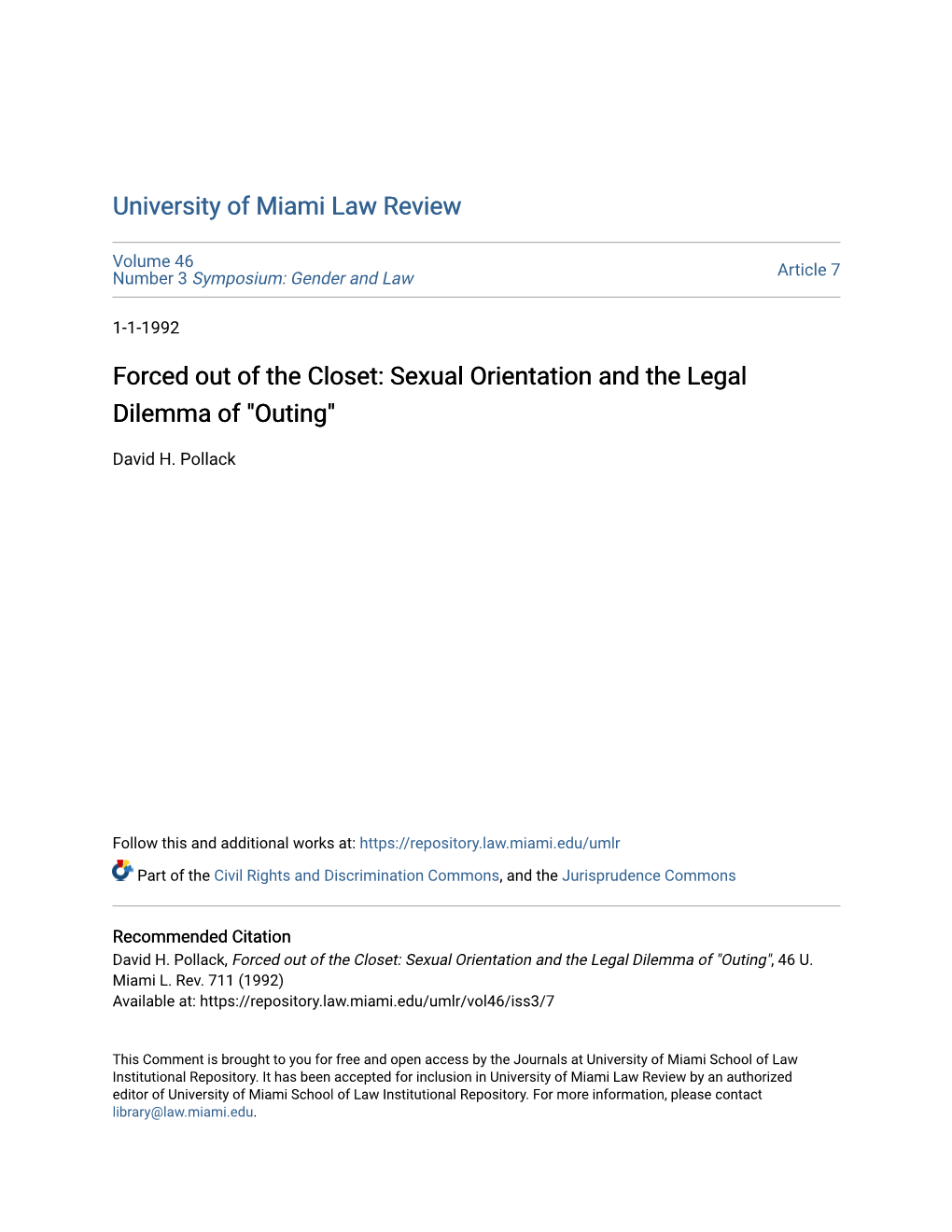 Forced out of the Closet: Sexual Orientation and the Legal Dilemma of 