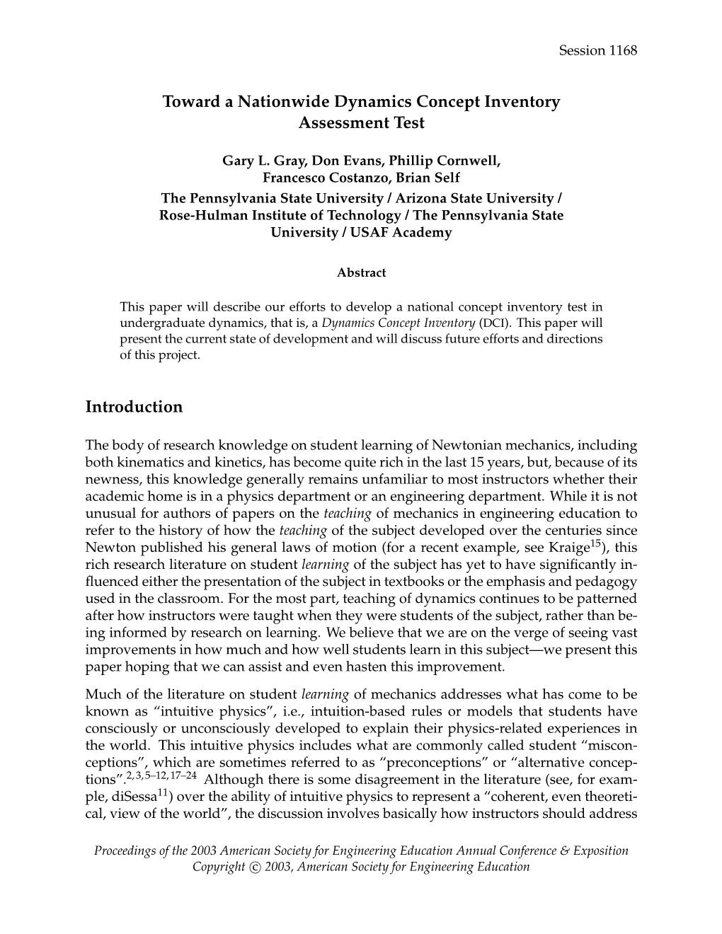 Toward a Nationwide Dynamics Concept Inventory Assessment Test