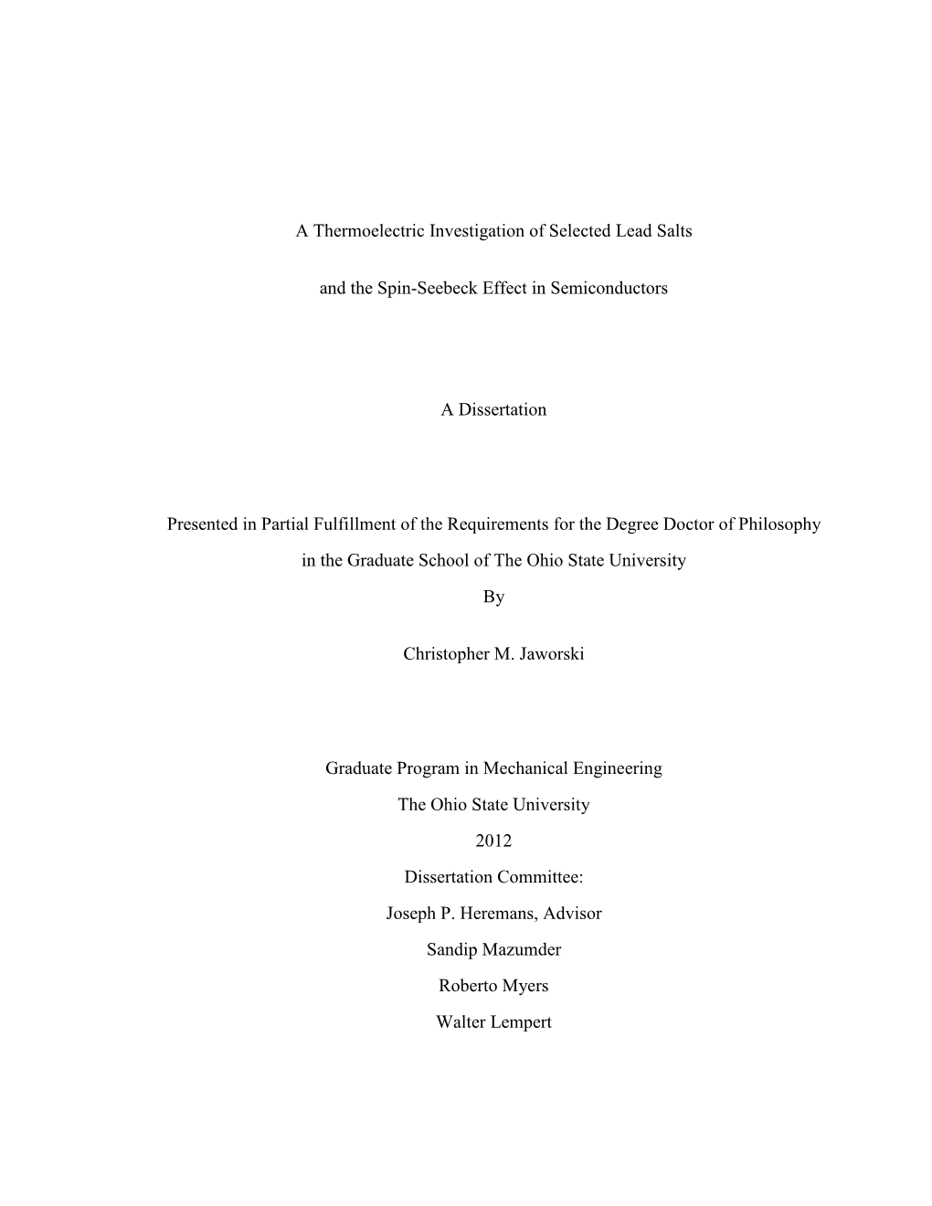 A Thermoelectric Investigation of Selected Lead Salts