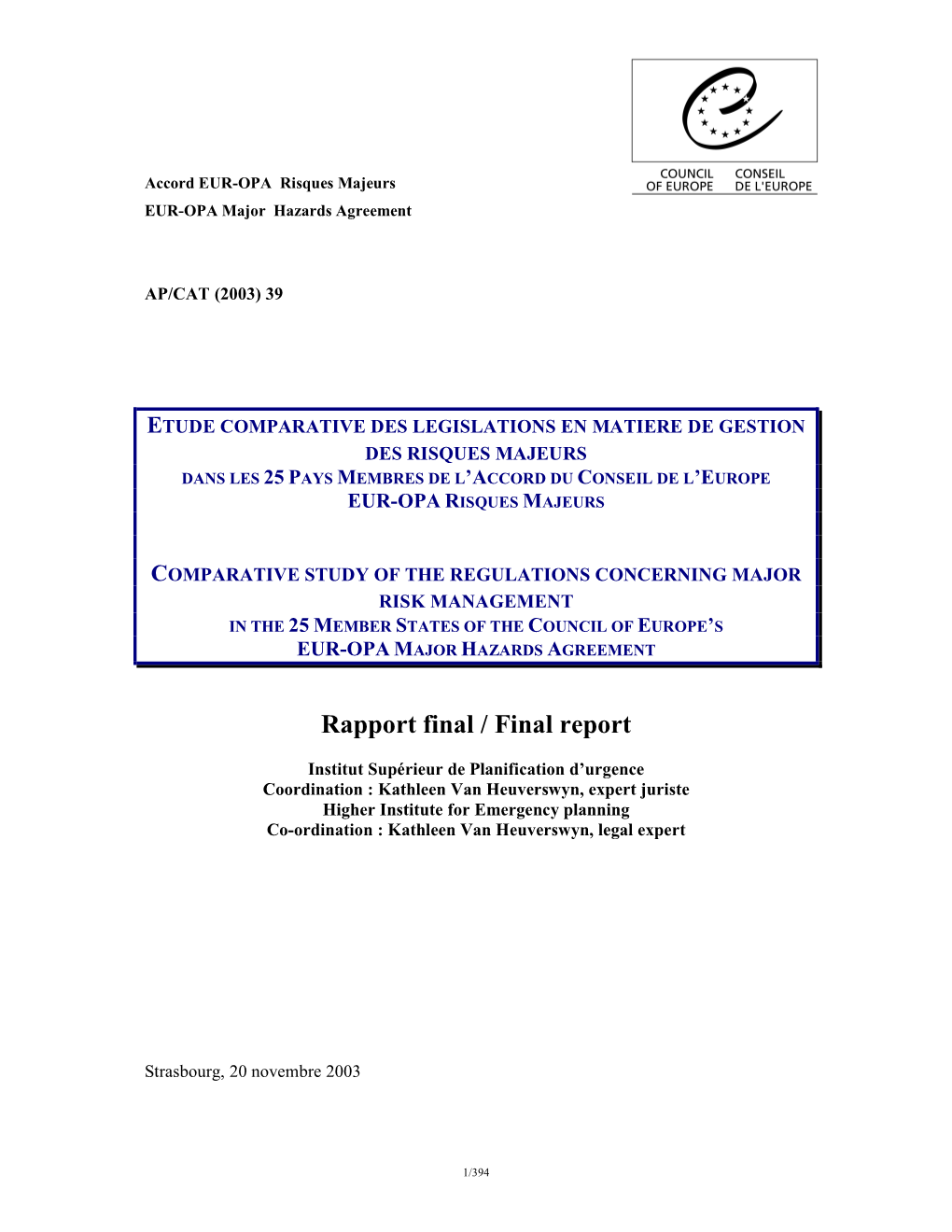 Rapport Final / Final Report