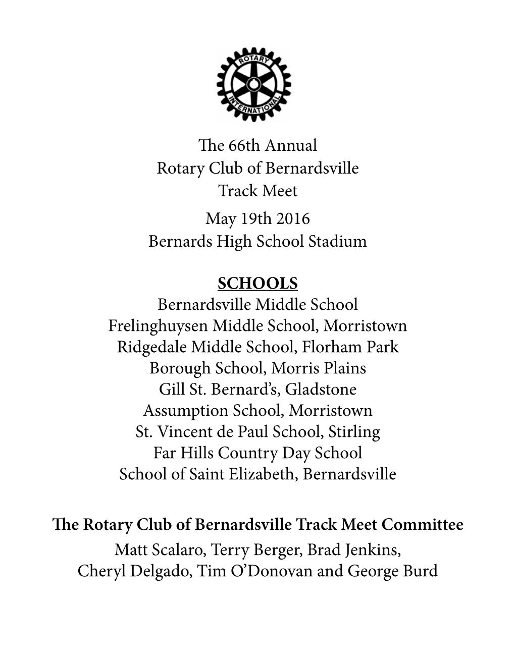 2016 Track Meet Program