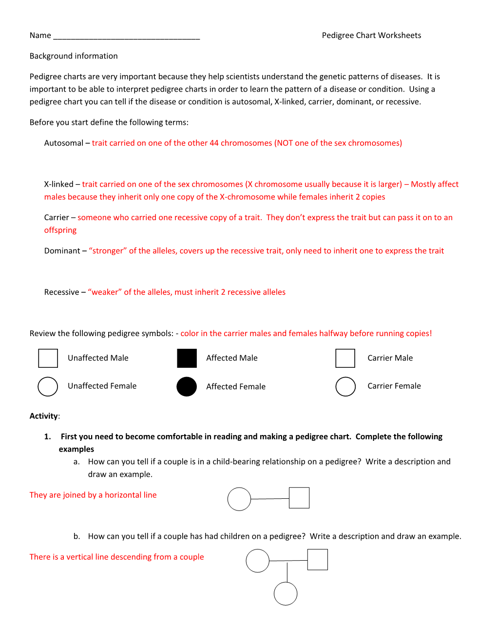 Name Pedigree Chart Worksheets