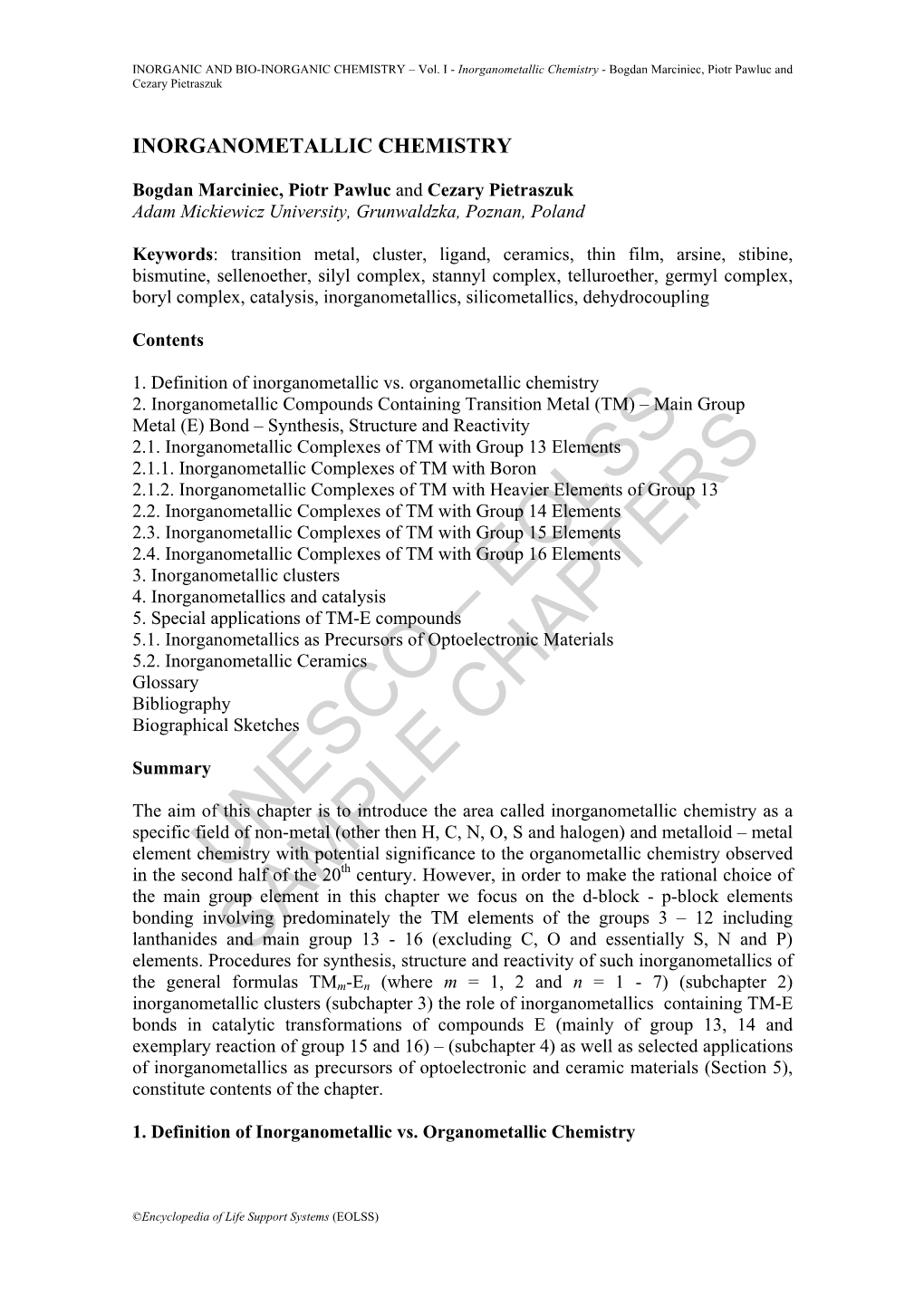 Inorganometallic Chemistry - Bogdan Marciniec, Piotr Pawluc and Cezary Pietraszuk