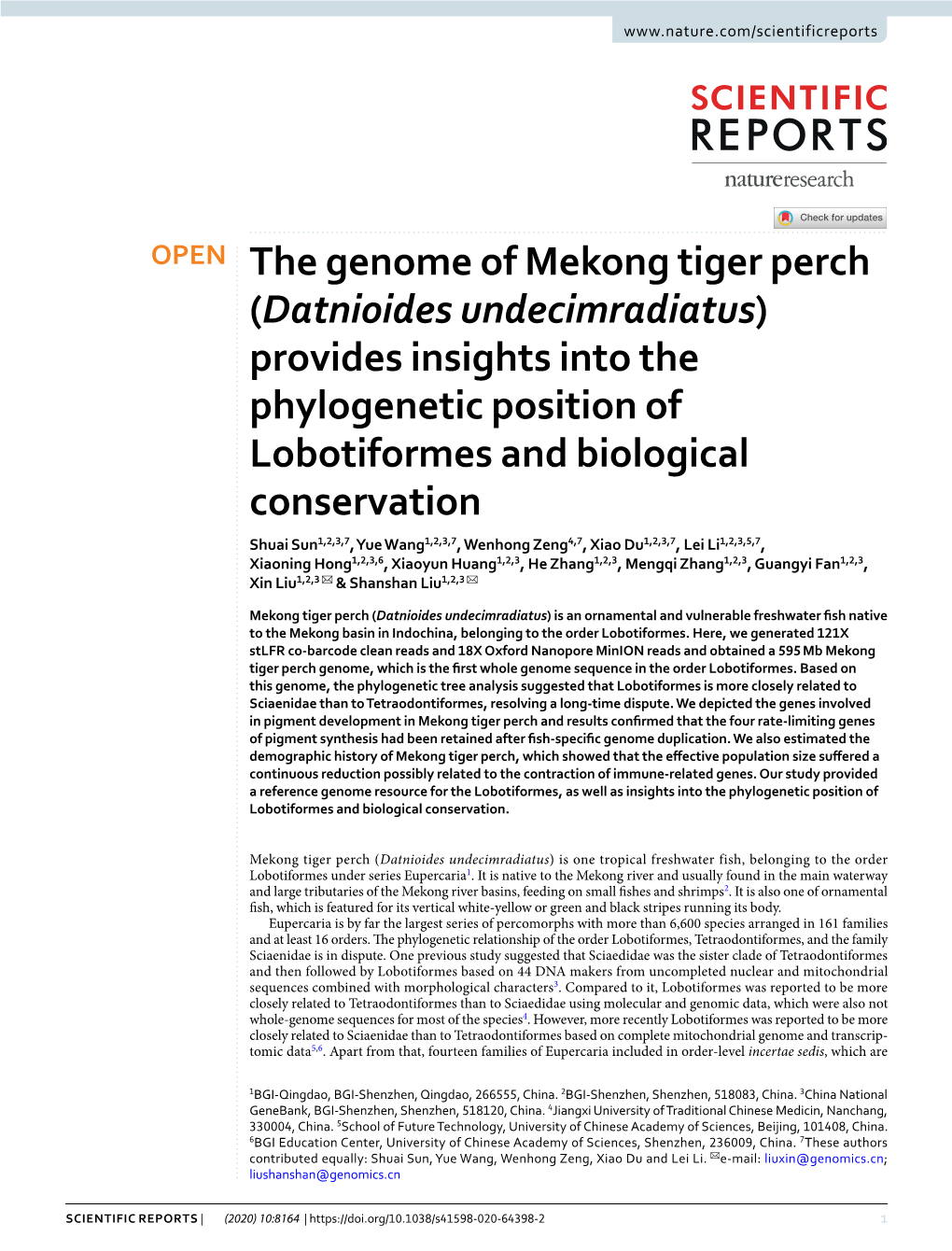 The Genome of Mekong Tiger Perch