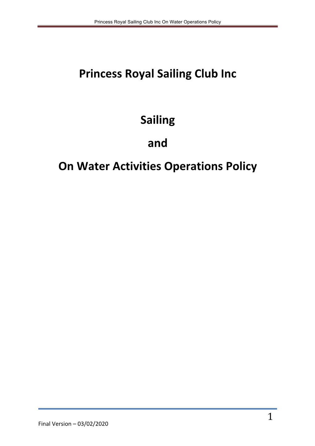 Sailing and on Water Activities Operations Policy