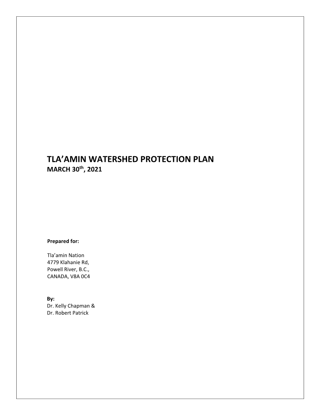 Tla'amin Watershed Protection Plan