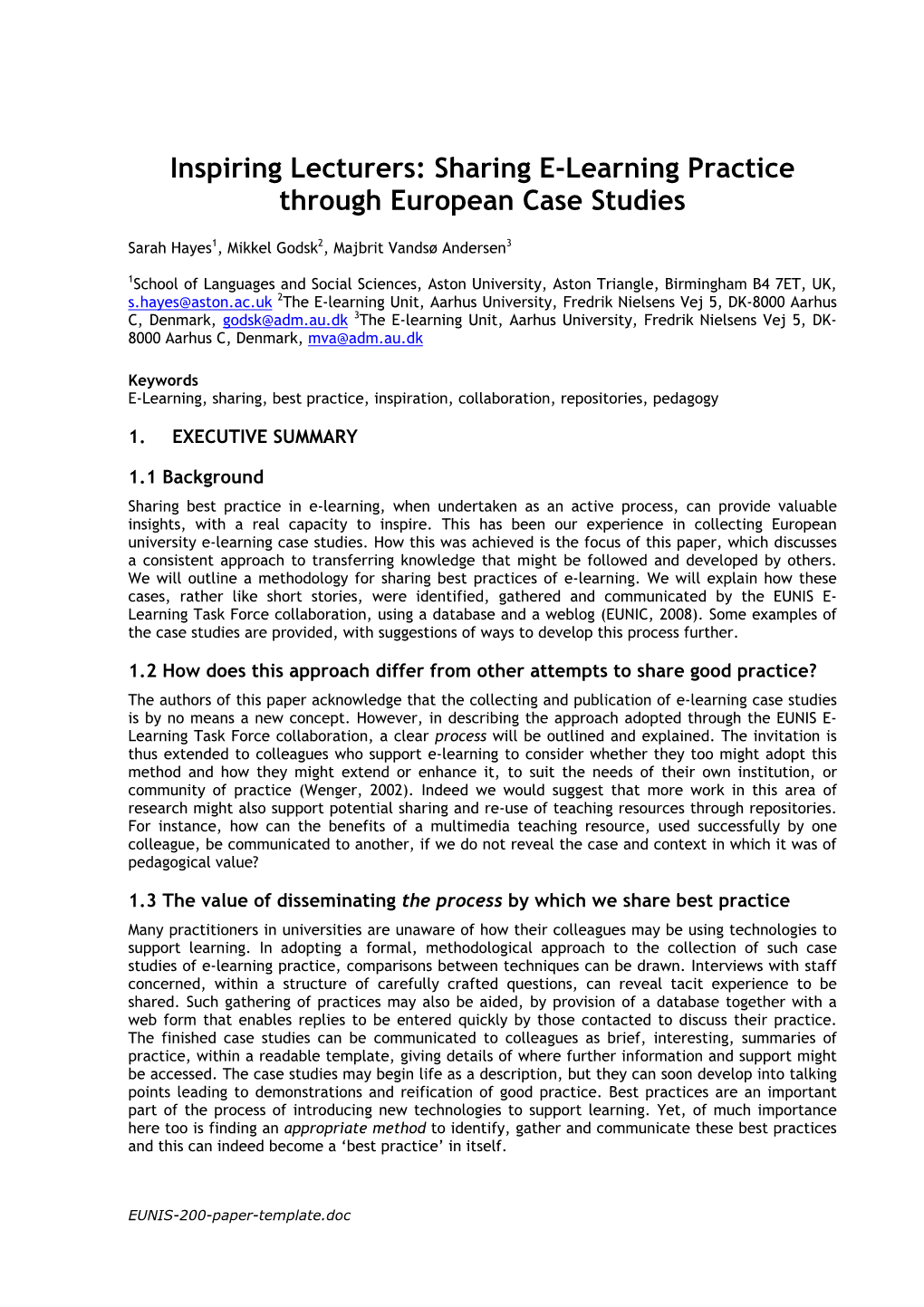 Inspiring Lecturers: Sharing E-Learning Practice Through European Case Studies