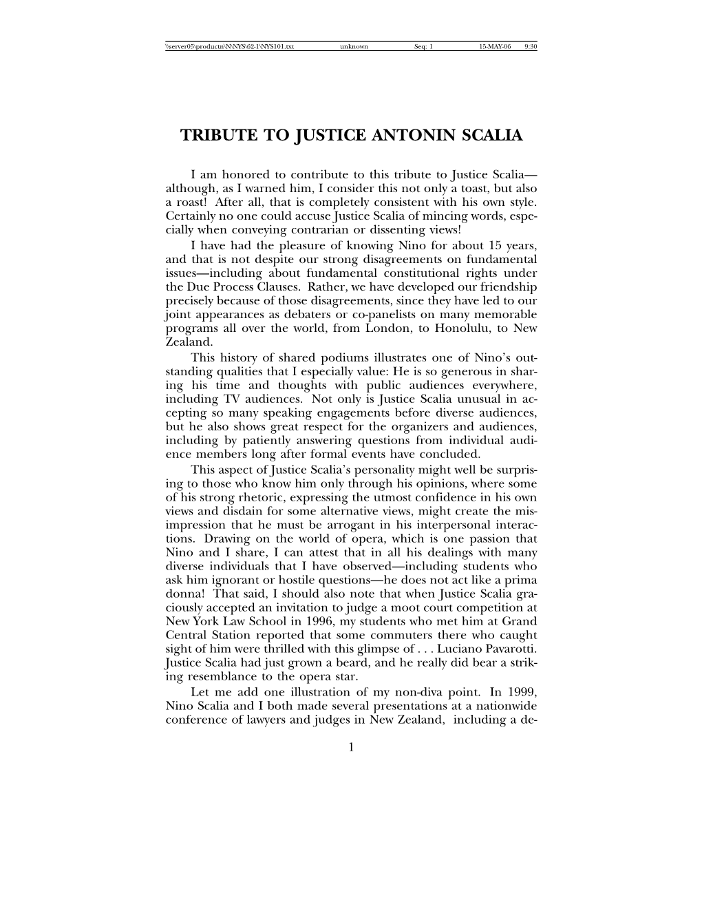 Tribute to Justice Antonin Scalia