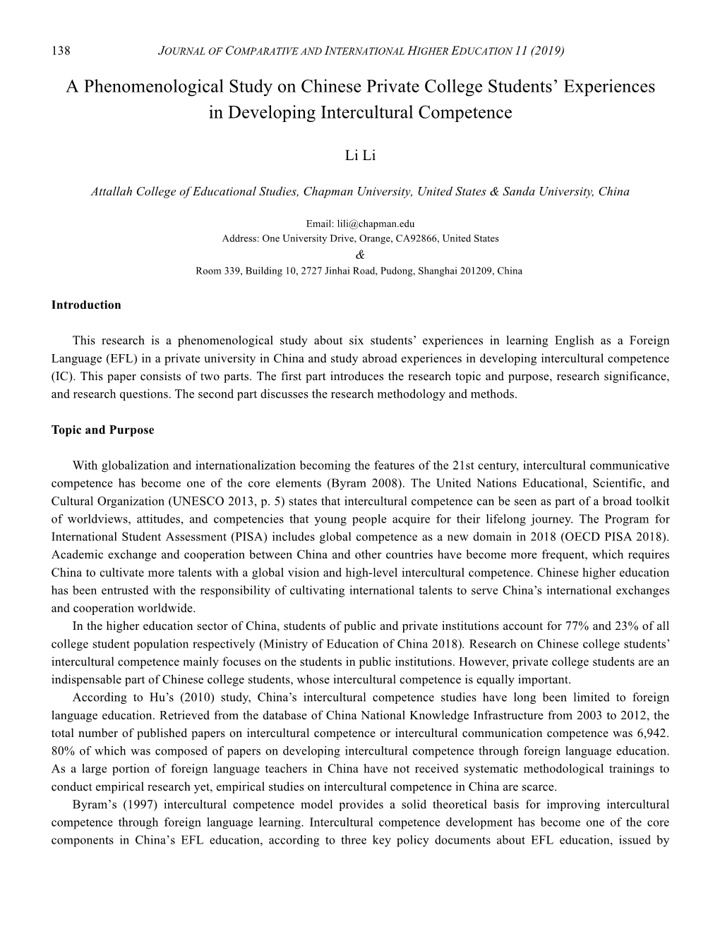 A Phenomenological Study on Chinese Private College Students’ Experiences in Developing Intercultural Competence