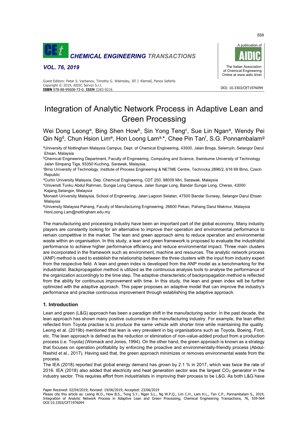 Integration of Analytic Network Process in Adaptive Lean And