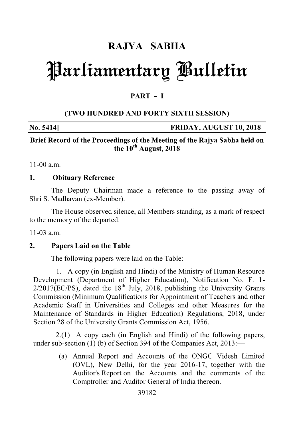 RAJYA SABHA Parliamentary Bulletin