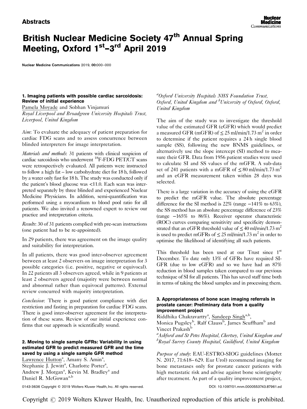 British Nuclear Medicine Society 47 Annual Spring Meeting, Oxford 1 St