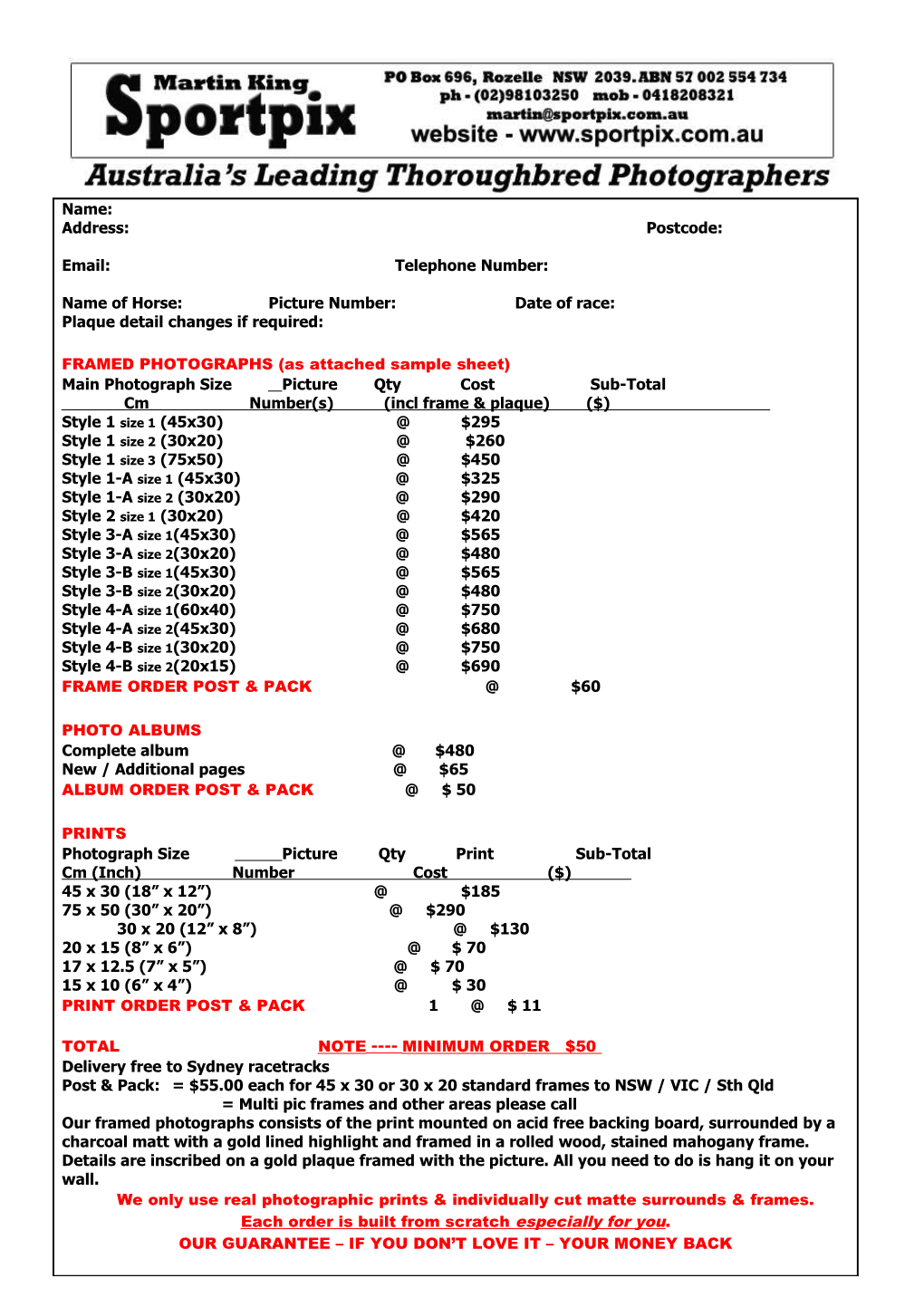 Customer Record Sheet