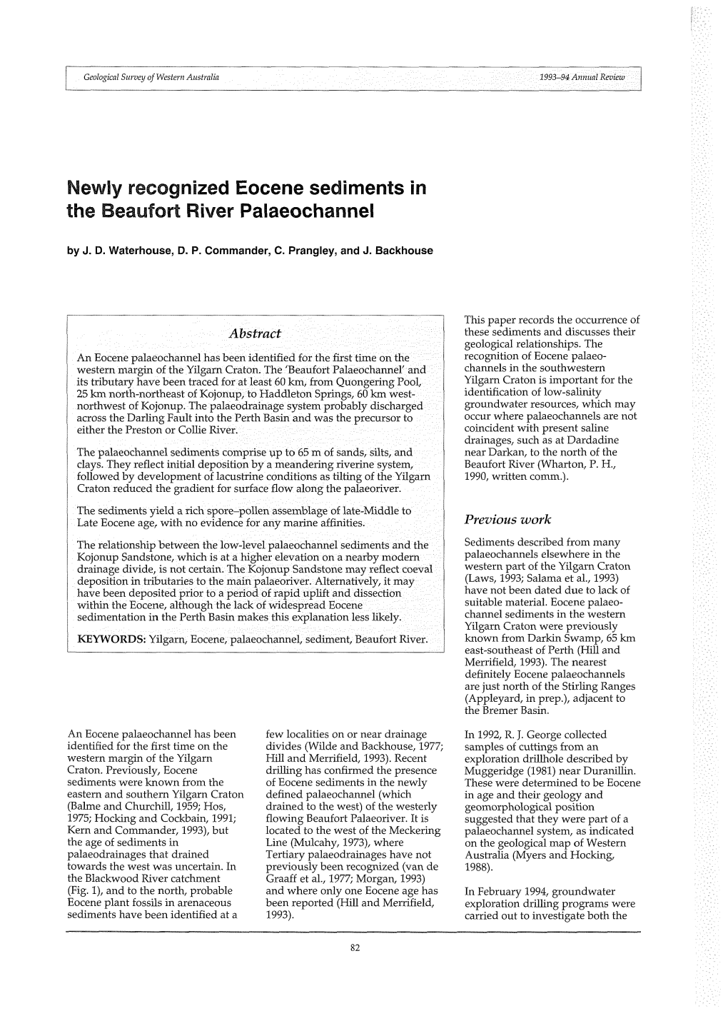 Newly Recognised Eocene Sediments in the Beaufort River Palaeochannel