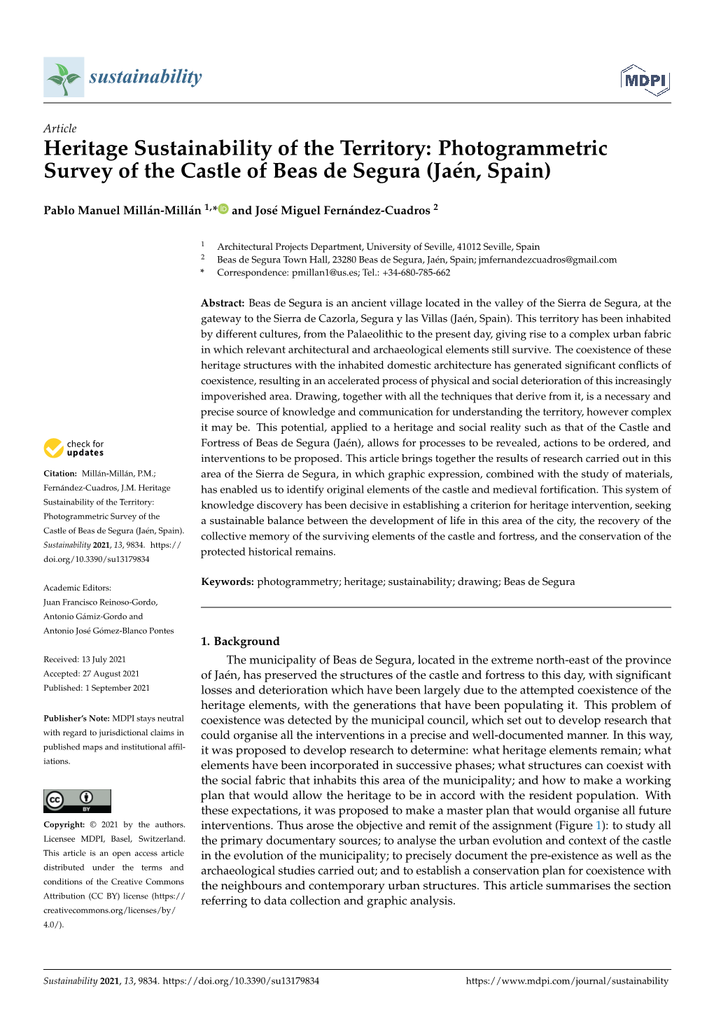 Heritage Sustainability of the Territory: Photogrammetric Survey of the Castle of Beas De Segura (Jaén, Spain)